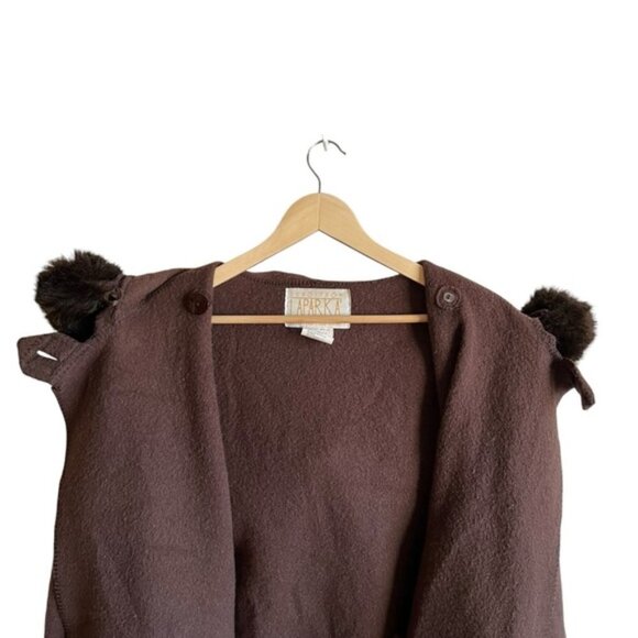 Linda Lundström Wool Laparka Brown Faux Fur Coat XL Vintage - Picture 9 of 16